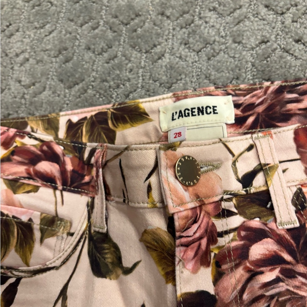 L'AGENCE Cream/Pink Floral Margot High Rise Skinny Ankle Jean Sz 28 EUC - Picture 8 of 11